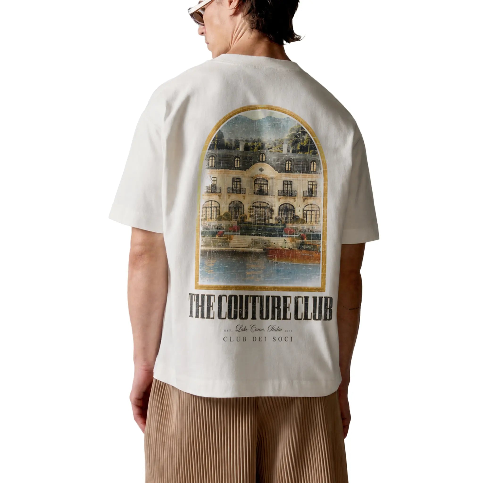 Back View of The Couture Club Lake Como Graphic White T-Shirt